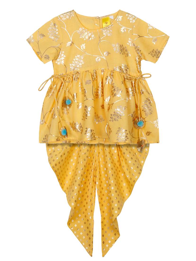 girls foil print kurta and dhoti set 