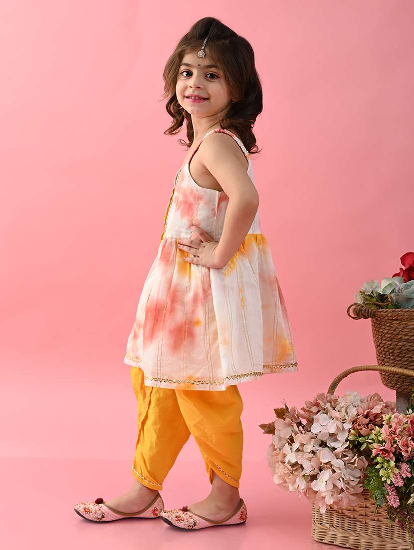 girls tye and dye sleeveless kurta and dhoti set - 22093391 - Standard Image - 2