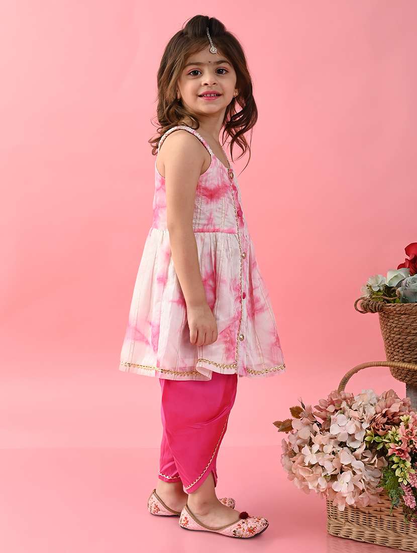 girls tie and dye sleeveless kurta and dhoti set - 22093392 - Standard Image - 2