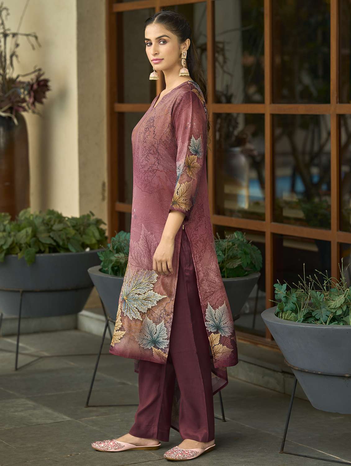 women floral three quarter sleeve kurta pant with dupatta set - 22093583 -  Standard Image - 2