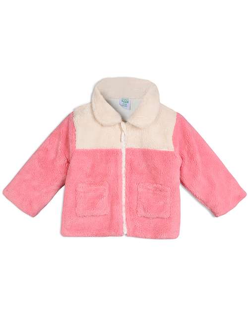 girls color blocked long sleeve faux fur jacket