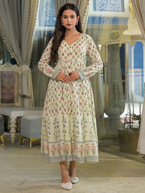 women printed long sleeve fit & flare ethnic dress - 22093914 -  Standard Image - 0