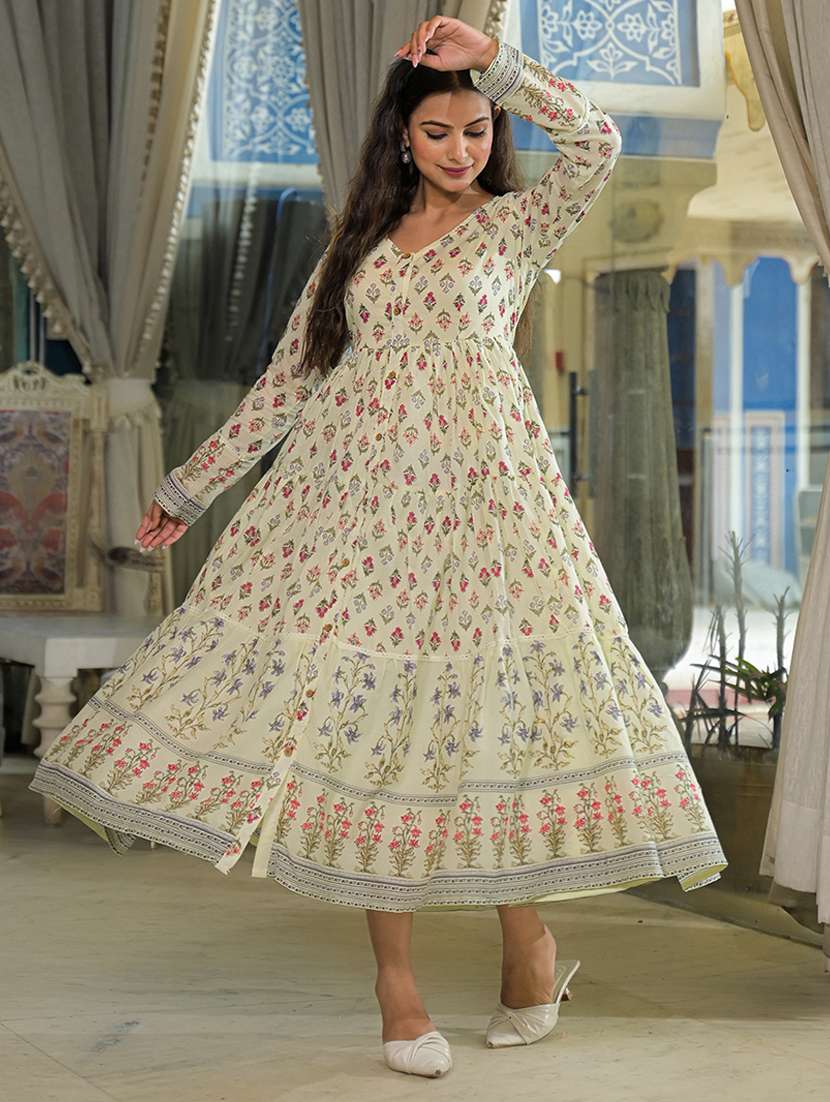 women printed long sleeve fit & flare ethnic dress - 22093914 -  Standard Image - 2