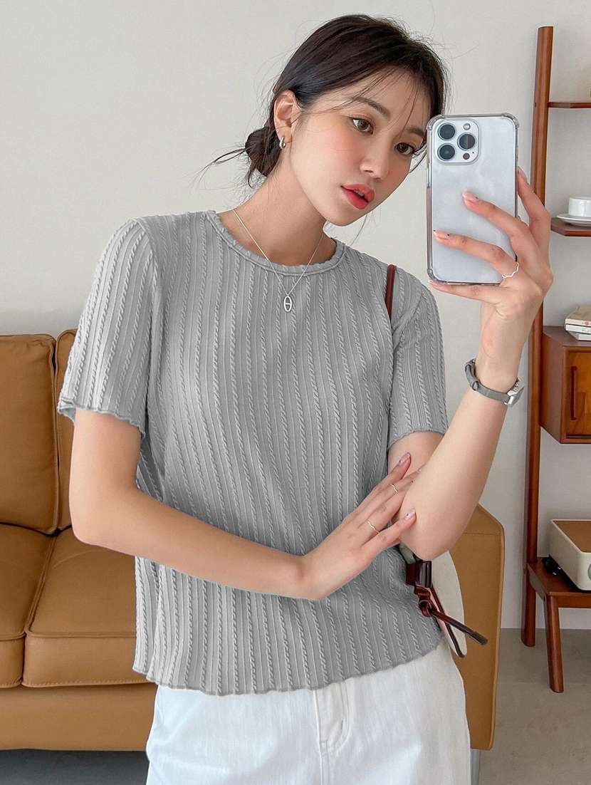 women self designed short sleeve top - 22094018 -  Standard Image - 2