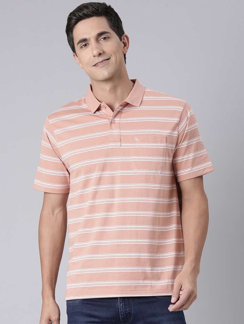 men striped short sleeve regular fit polo t-shirt