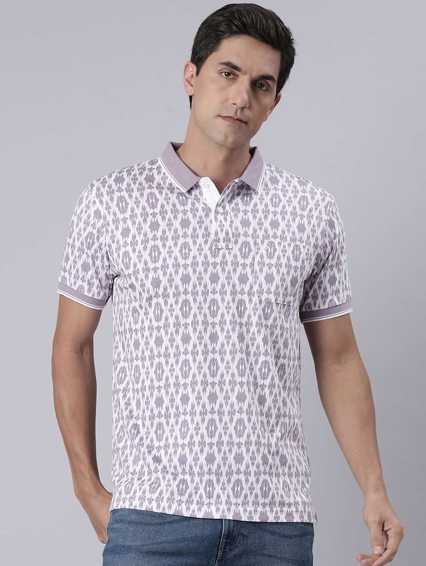 men printed short sleeve slim fit polo t-shirt