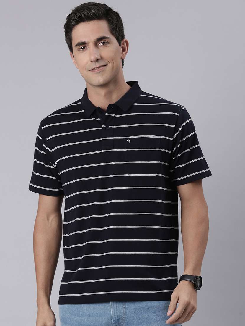 men striped short sleeve regular fit polo t-shirt