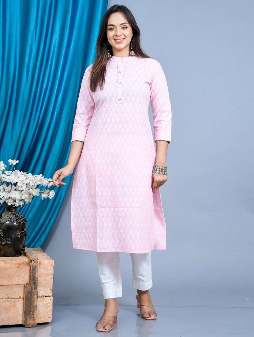 women printed three quarter sleeve straight kurta
