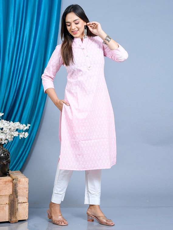 Women Printed Three Quarter Sleeve Straight Kurta - 22094130 -  Standard Image - 2