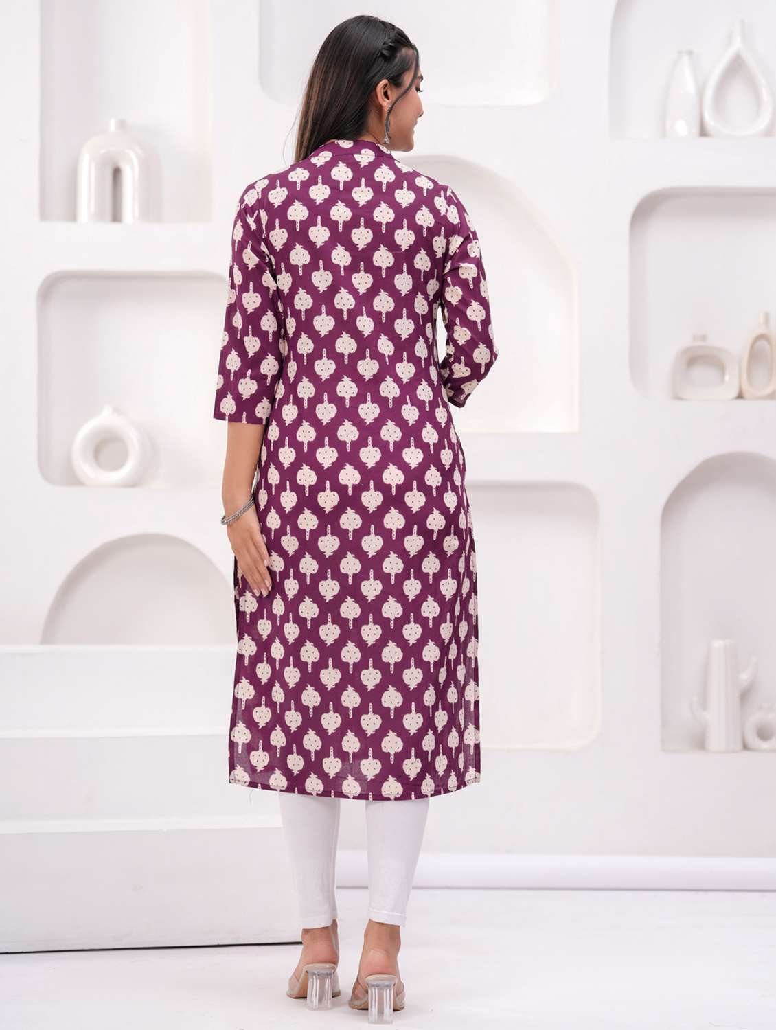 women printed three quarter sleeve straight kurta - 22094151 -  Standard Image - 2