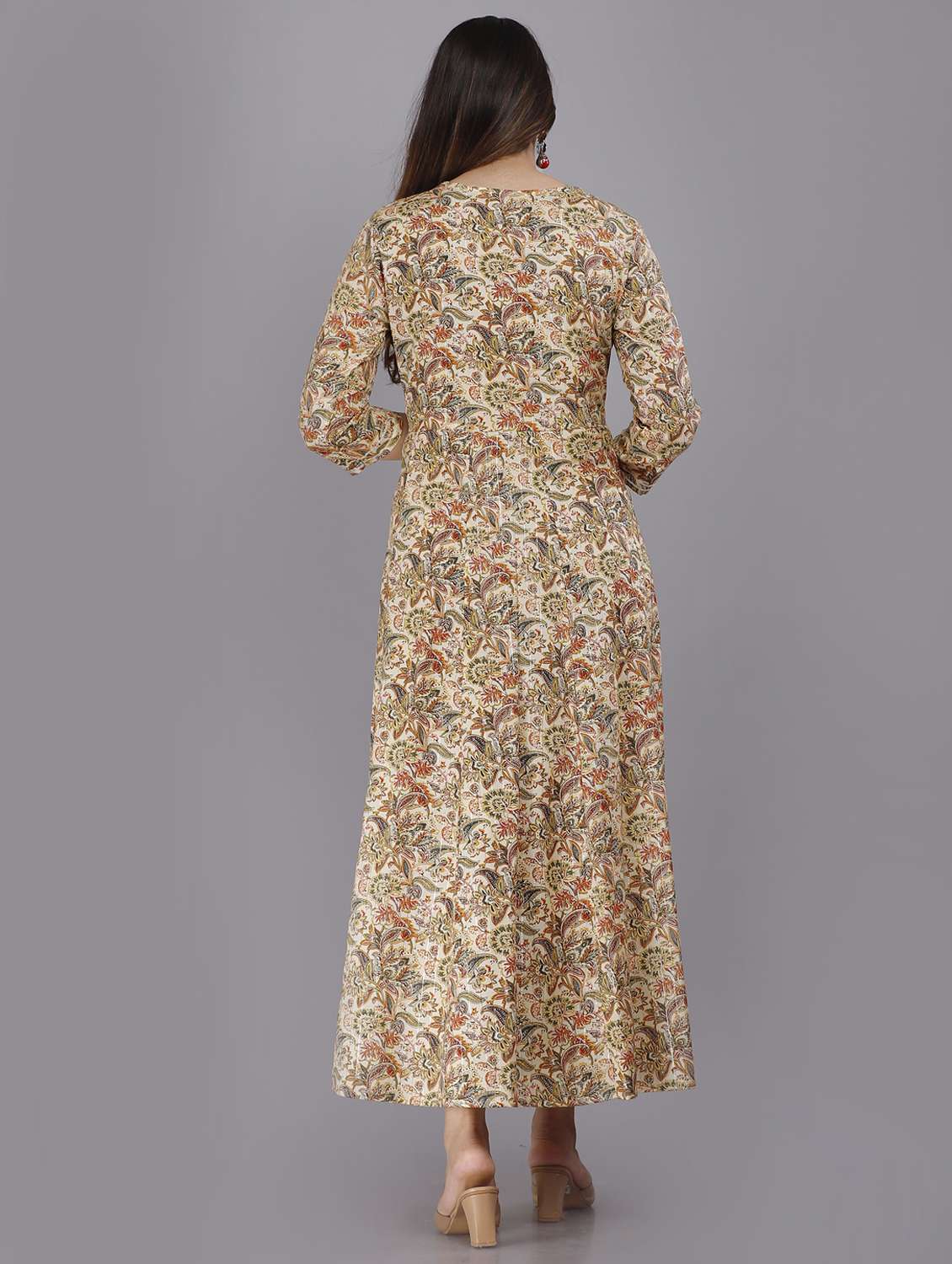 Women Floral Three Quarter Sleeve A-line Ethnic Dress - 22094170 -  Standard Image - 2