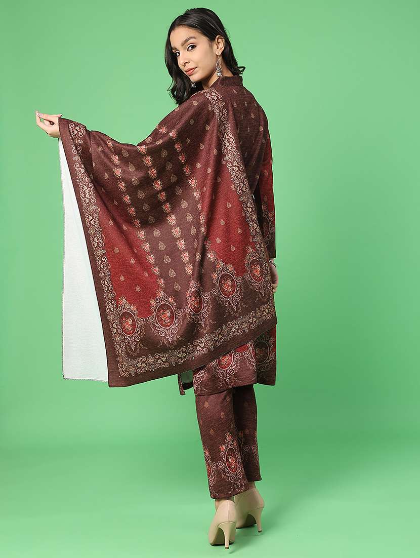 women printed woolen kurta and pant with dupatta set - 22094391 -  Standard Image - 2
