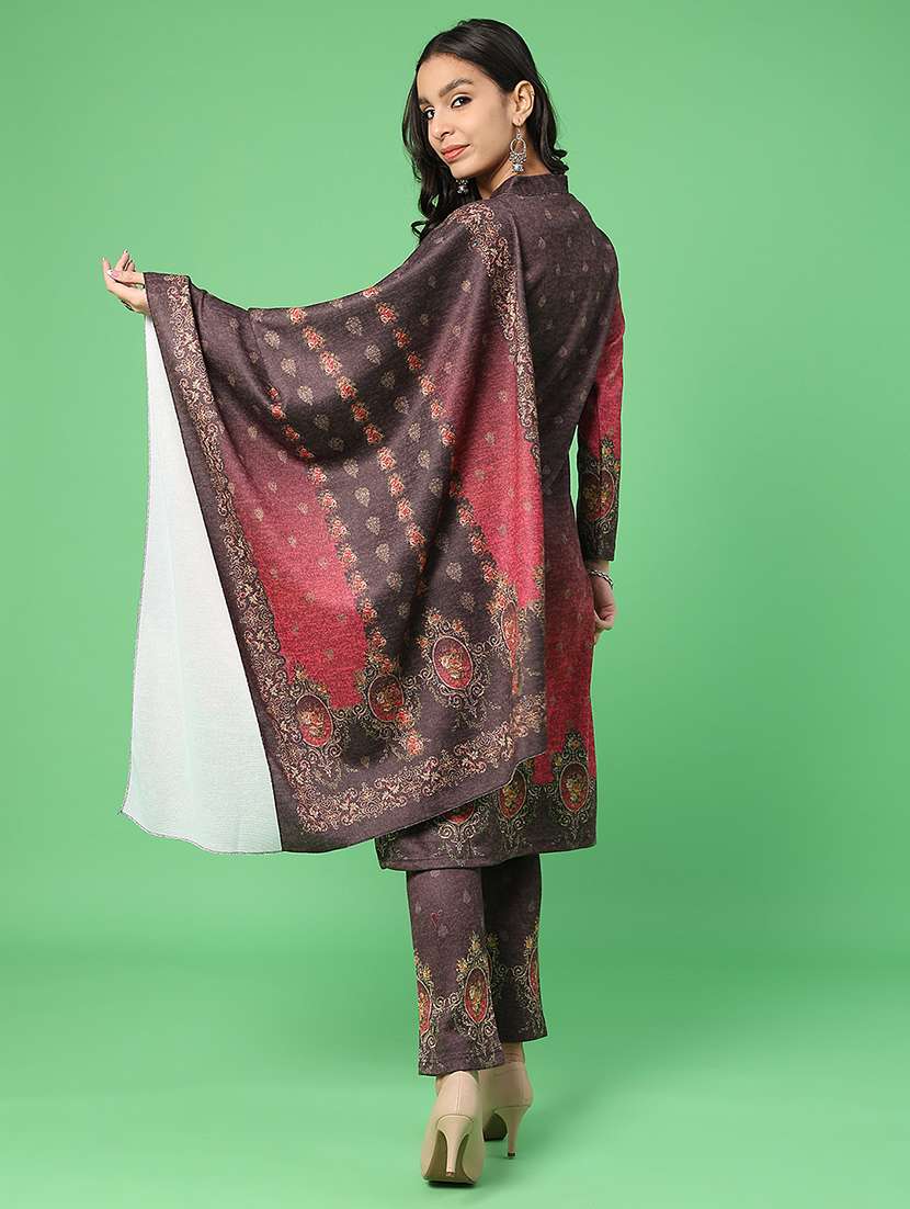 women printed woolen kurta and pant with dupatta set - 22094394 -  Standard Image - 2