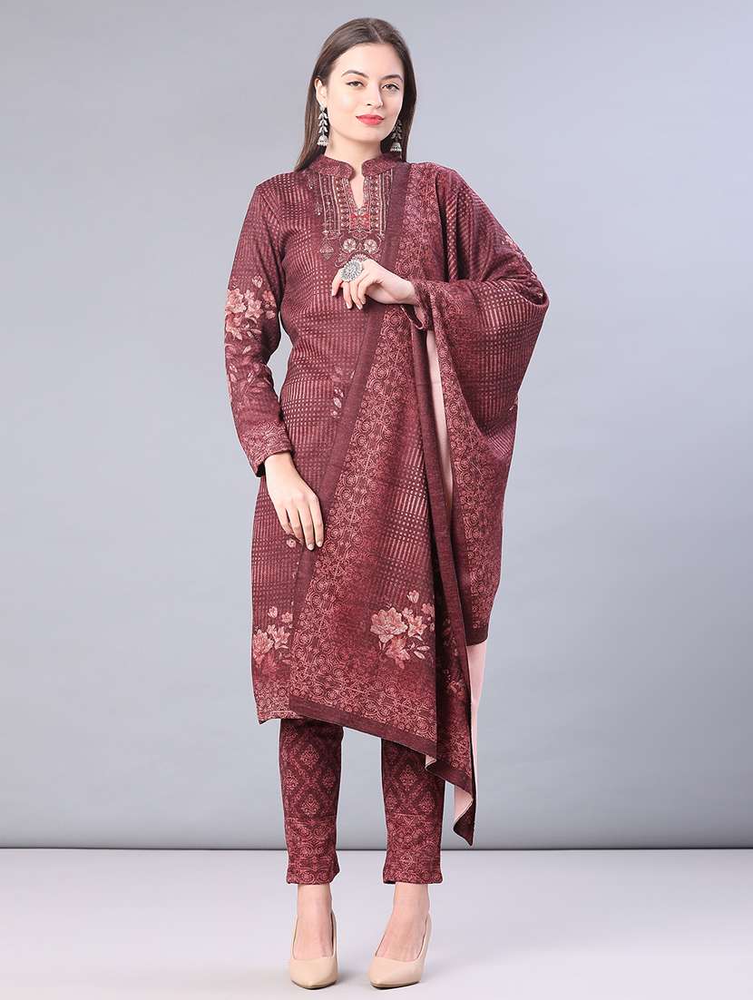 women printed long sleeve kurta pant with dupatta set