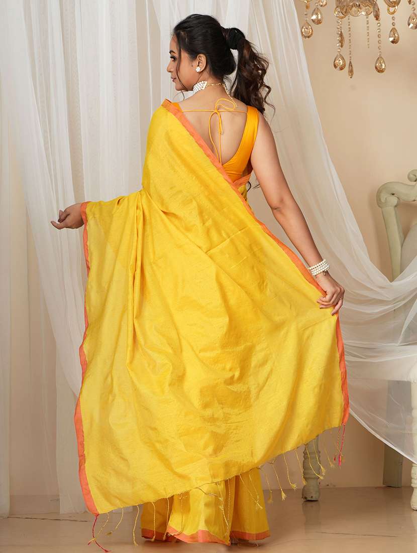 women solid handloom saree with blouse - 22094443 -  Standard Image - 2