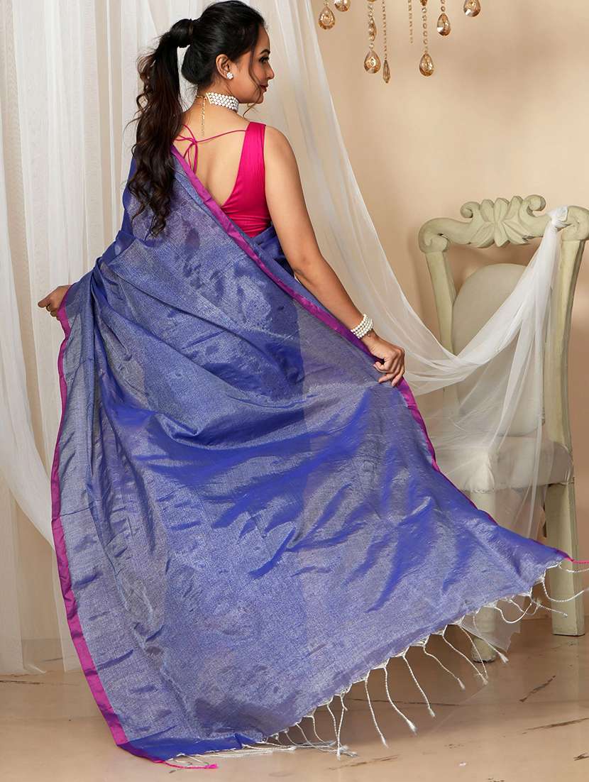 women solid handloom saree with blouse - 22094444 -  Standard Image - 2