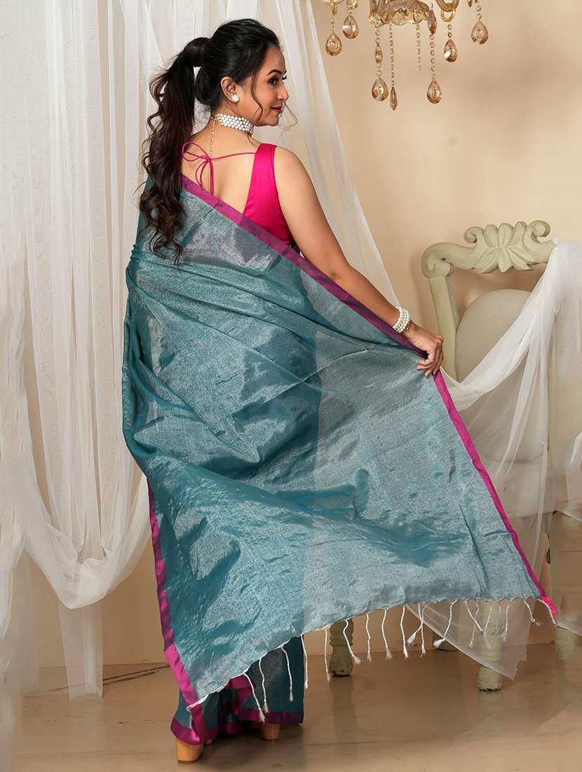 women solid handloom saree with blouse - 22094448 -  Standard Image - 2