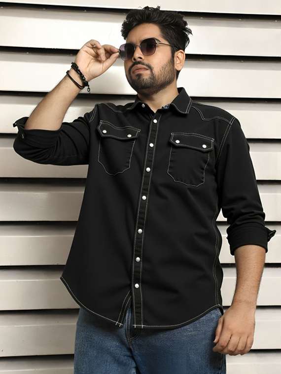 men solid long sleeve regular fit denim casual shirt