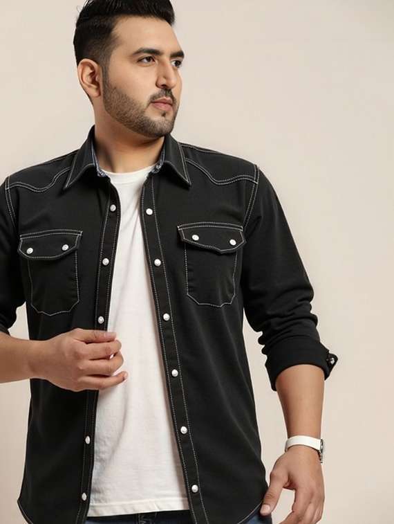 men solid long sleeve regular fit denim casual shirt