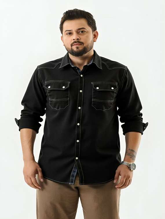 men solid long sleeve regular fit denim casual shirt