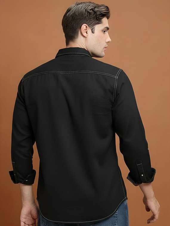 men solid long sleeve regular fit denim casual shirt - 22094499 -  Standard Image - 2