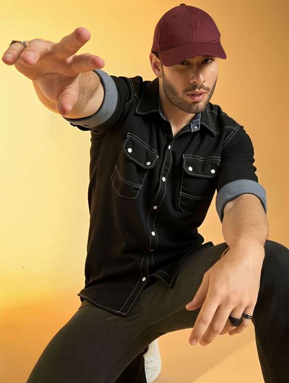 men solid long sleeve regular fit denim casual shirt