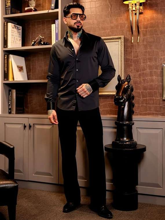 men solid long sleeve slim fit casual shirt - 22094510 - Standard Image - 2