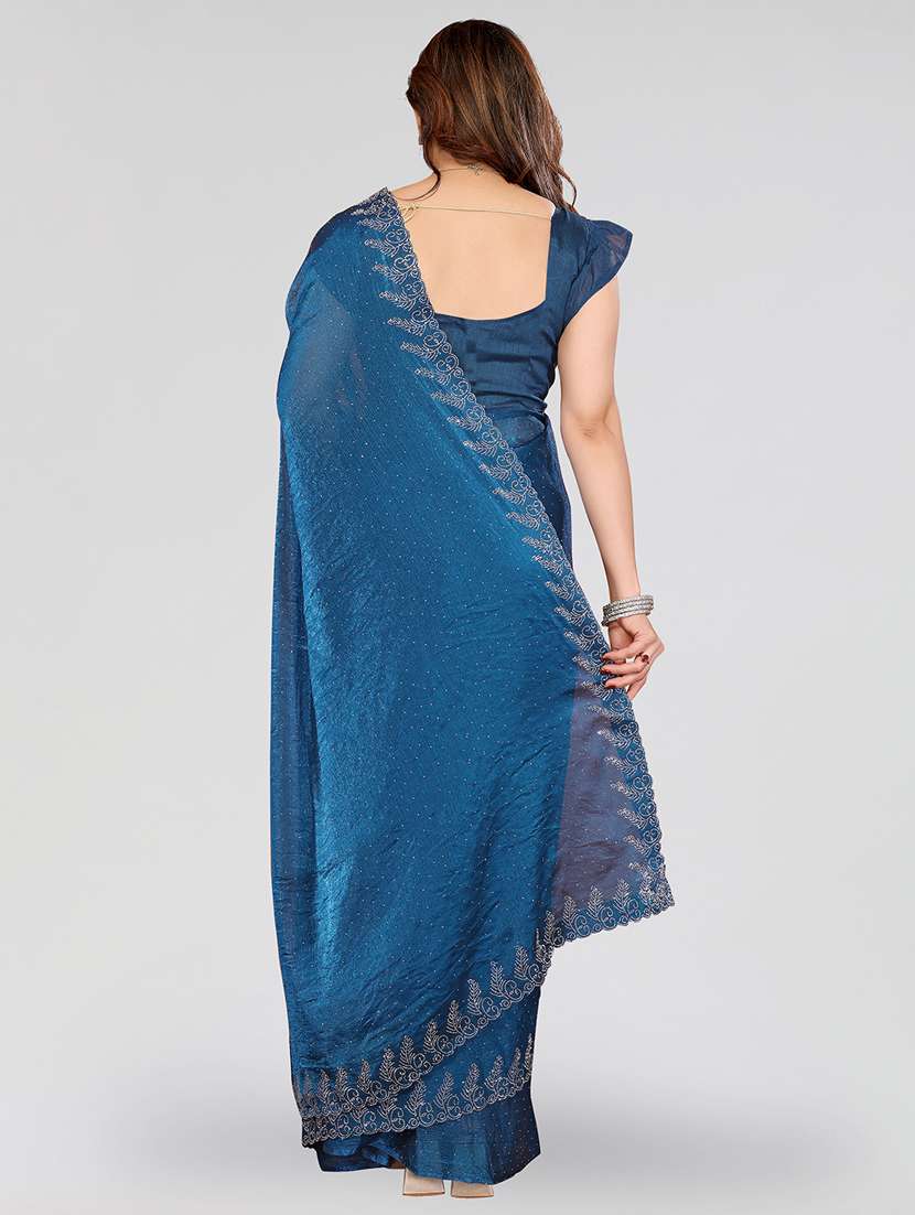 women solid with work embellished saree with blouse - 22100072 - Standard Image - 2