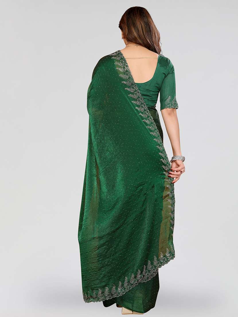 women solid with work embellished saree with blouse - 22100073 - Standard Image - 2