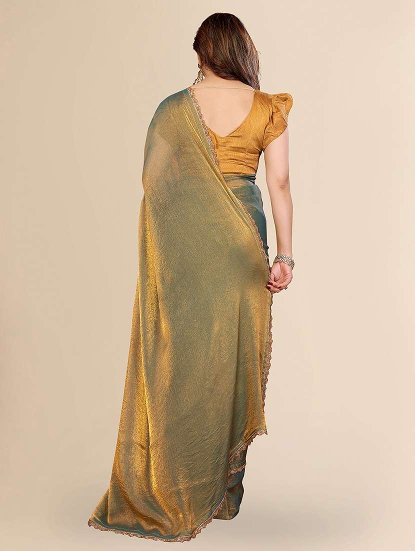women solid with embellished bordered saree with blouse - 22100383 -  Standard Image - 2