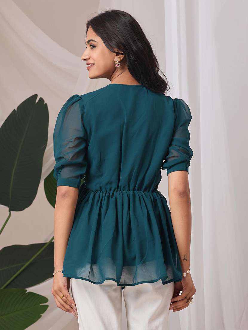 women embroidered v neck ethnic top - 22100795 - Standard Image - 2