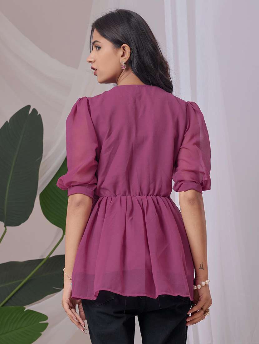 women embroidered v neck ethnic top - 22100796 - Standard Image - 2
