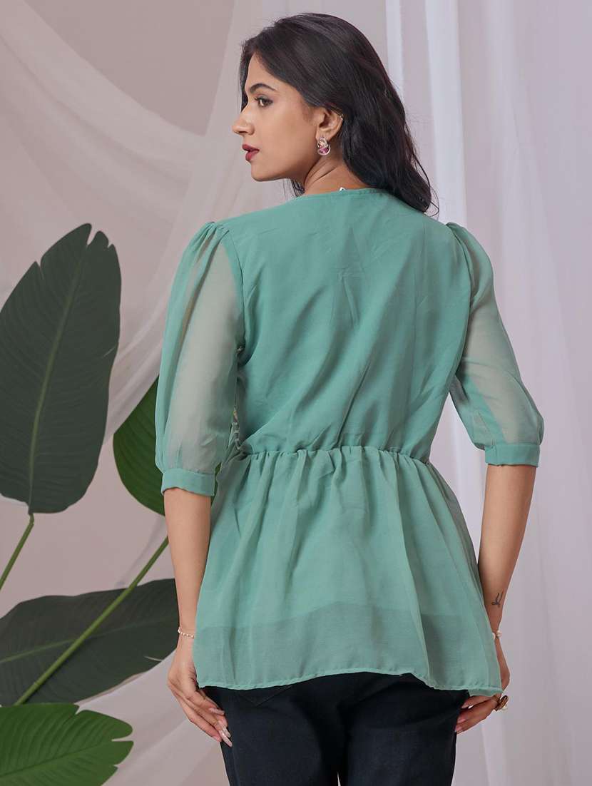 women embroidered v neck ethnic top - 22100797 - Standard Image - 2