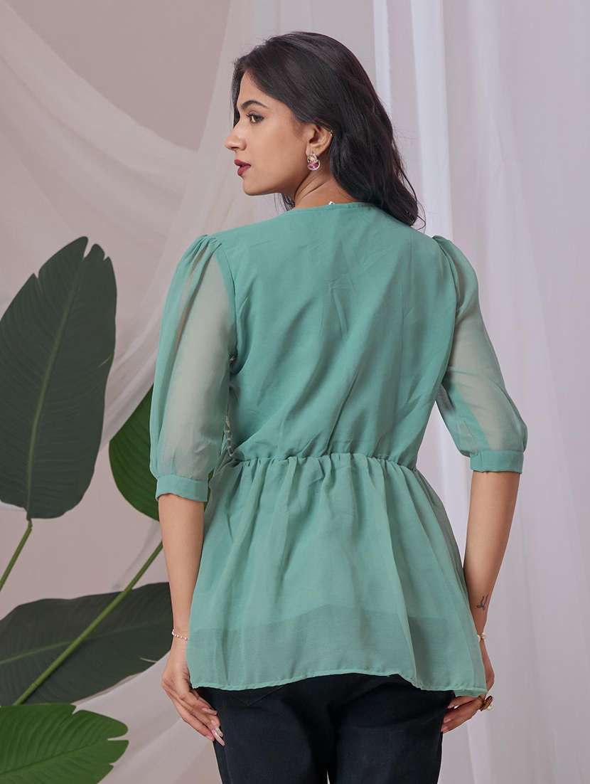 women embroidered v neck ethnic top - 22100813 - Standard Image - 2