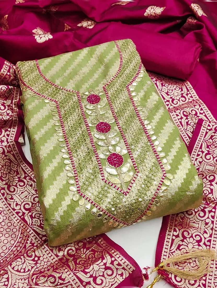 women self design embroidered unstitched suit set