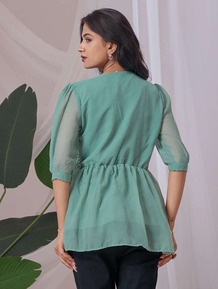 women embroidered v neck ethnic top - 22100854 -  Standard Image - 2