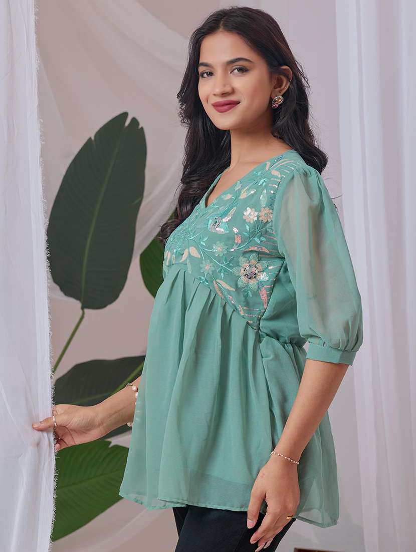 women embroidered v neck ethnic top - 22100866 -  Standard Image - 2