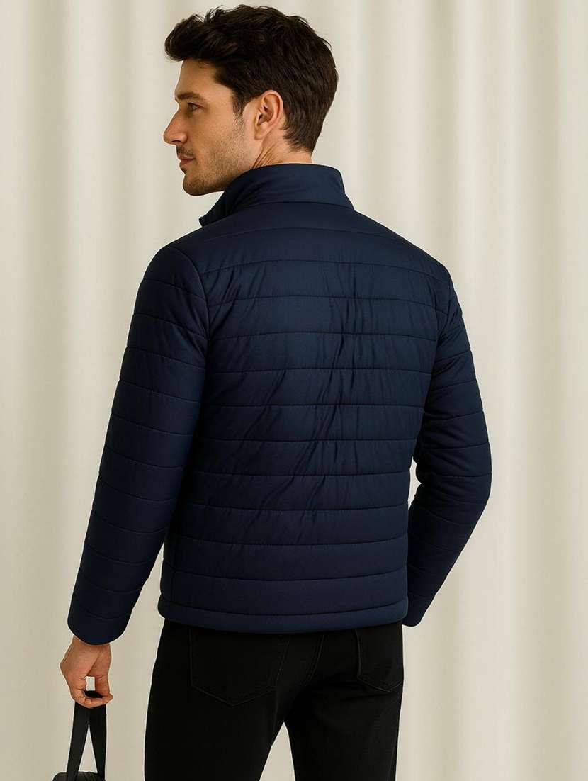 navy blue polyester quilted & puffer jacket - 22100870 - Standard Image - 2