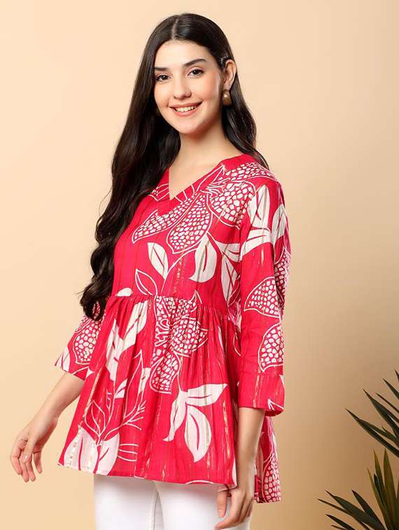 women printed three quarter sleeve flared top - 22100933 - Standard Image - 2
