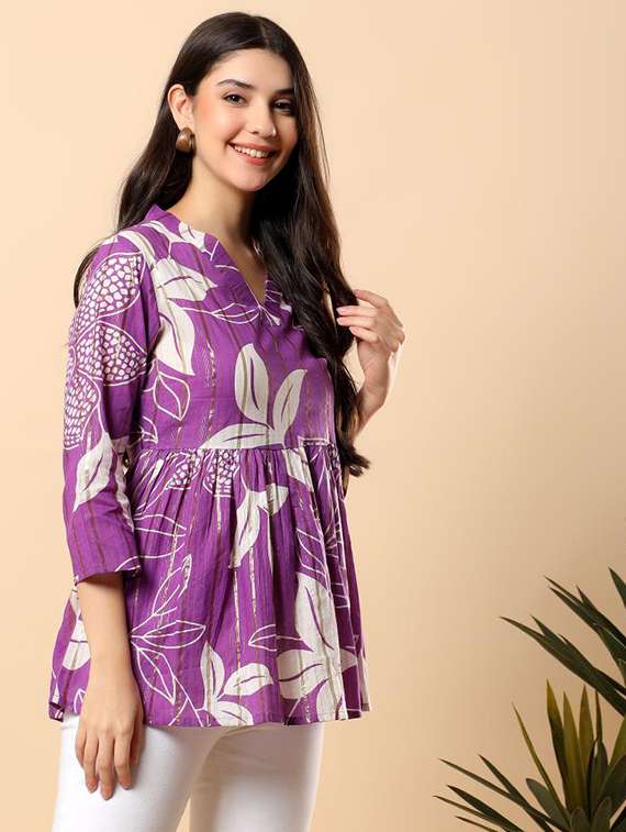 women printed three quarter sleeve flared top - 22100934 - Standard Image - 2