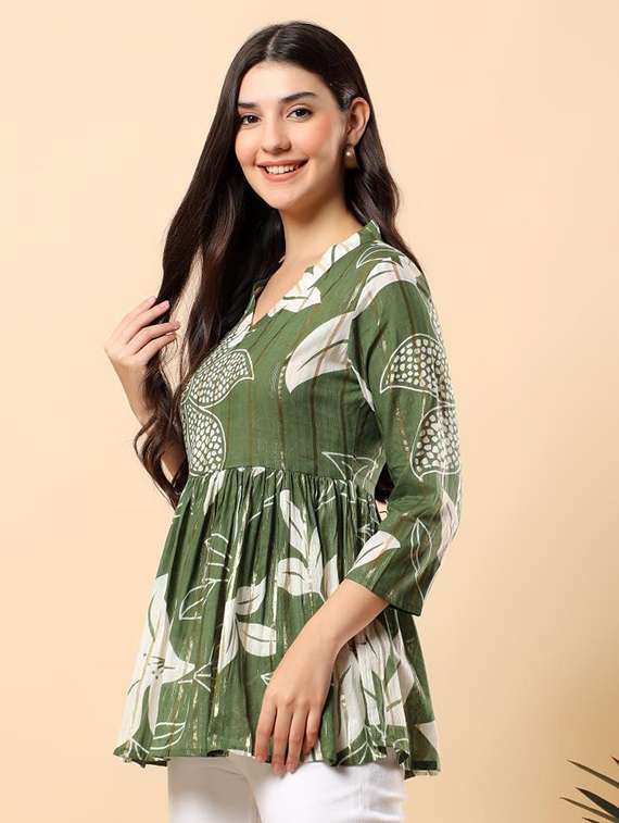 women printed three quarter sleeve flared top - 22100936 - Standard Image - 2