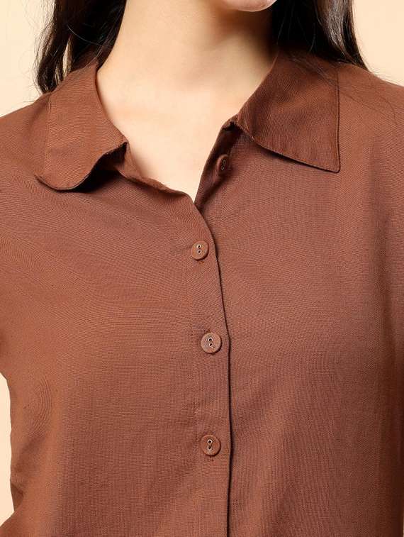 women solid long sleeve shirt & trouser co-ord set - 22100937 -  Standard Image - 2