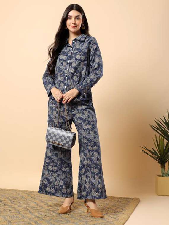 women floral long sleeve shirt & trouser co-ord set