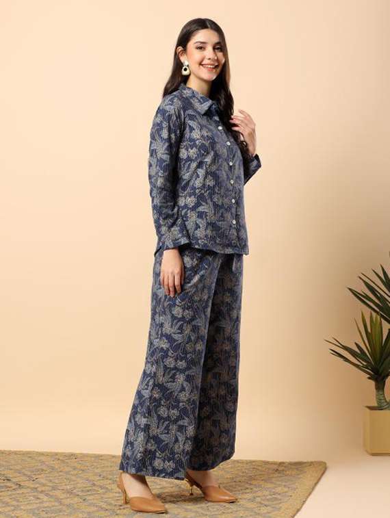 women floral long sleeve shirt & trouser co-ord set - 22100940 - Standard Image - 2