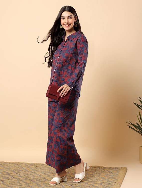 women floral long sleeve shirt & trouser co-ord set