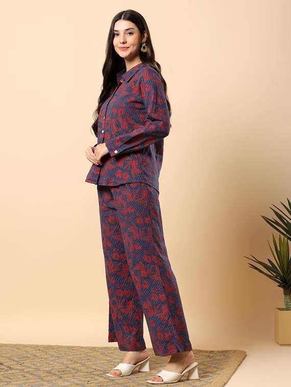 women floral long sleeve shirt & trouser co-ord set - 22100941 - Standard Image - 2