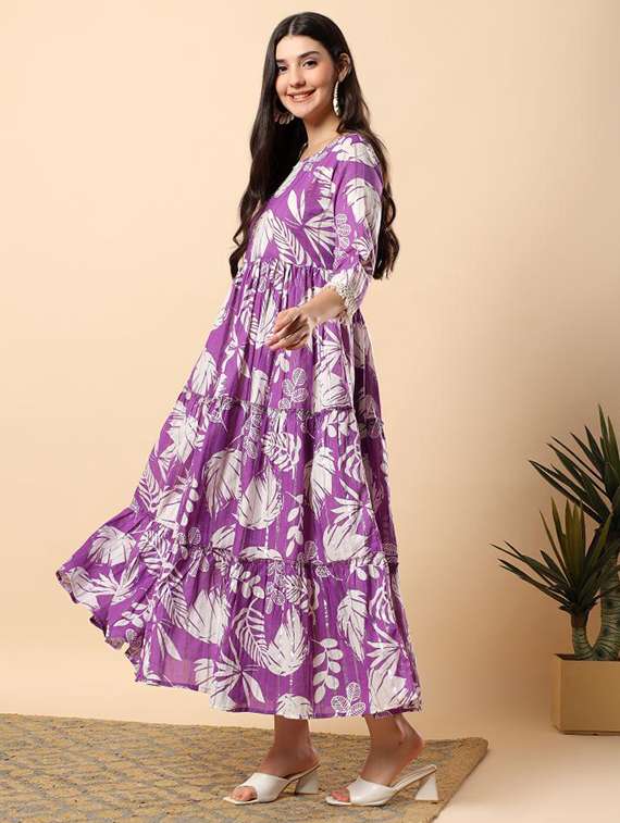 women printed round neck tiered ethnic dress - 22100963 - Standard Image - 2