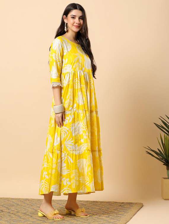 women printed round neck tiered ethnic dress - 22100964 - Standard Image - 2