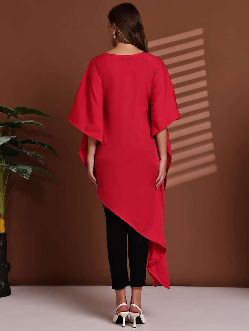 women solid kimono sleeve asymmetric kaftan top - 22100979 - Standard Image - 2
