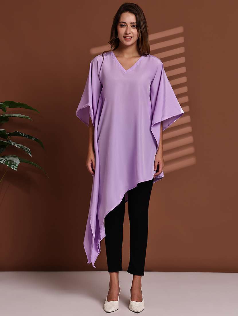 women solid kimono sleeve asymmetric kaftan top - 22100980 - Standard Image - 2